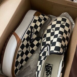 Vans Checkerboard Slip-On Sneakers - Black and White